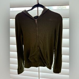 Monrow Green Zip Up Sweater with Hood‎